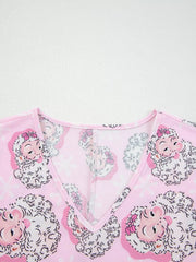 Hazel Blues® |  Santa Claus Print V Neck Tee Drawstring Pants 2pcs Lounge Set