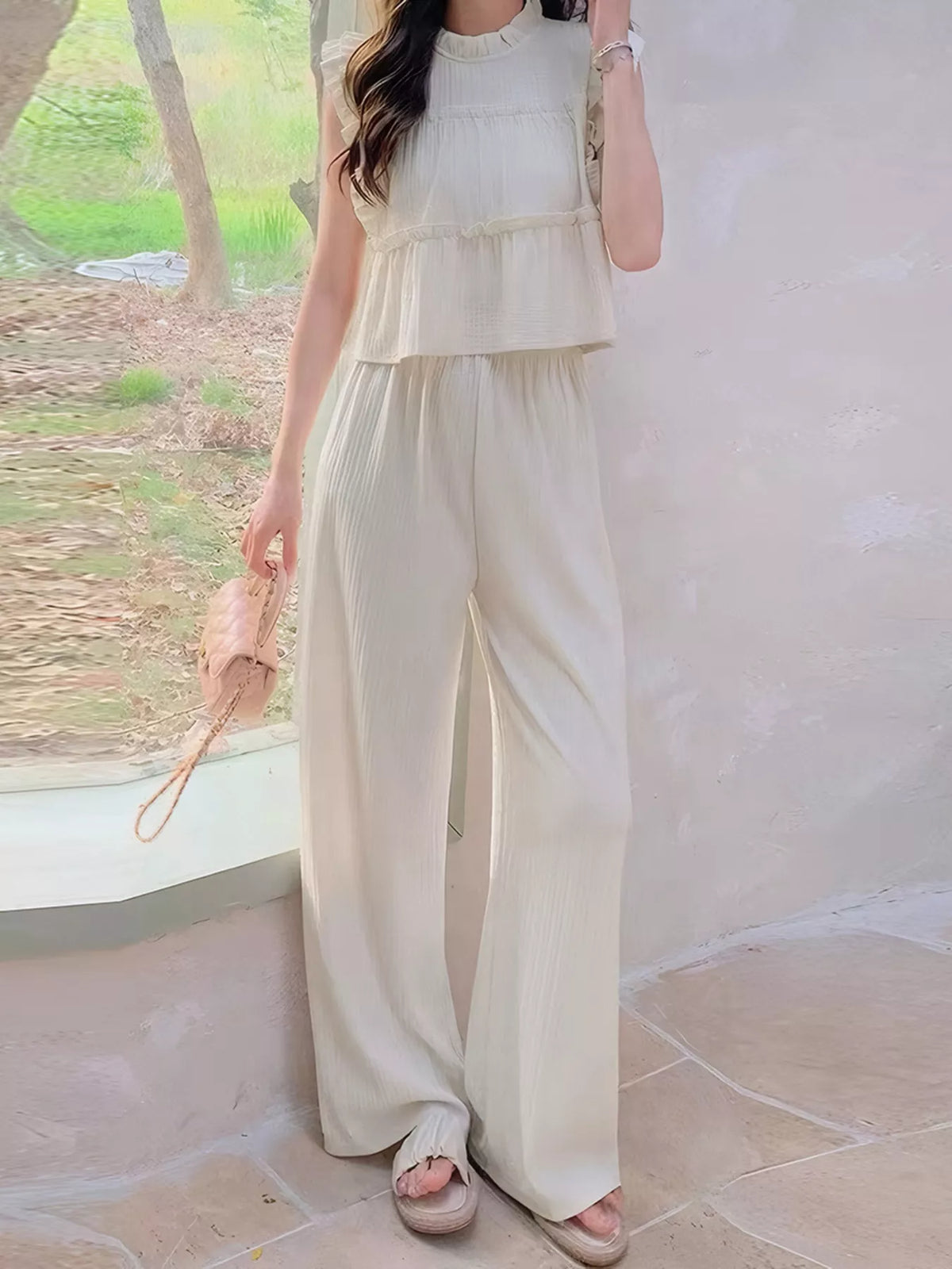 Hazel Blues® |  Ruffled Sleeveless Top and Wide Leg Pants Set