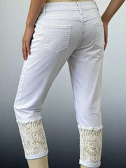 Hazel Blues® | Lace Trimmed Capri Jeans