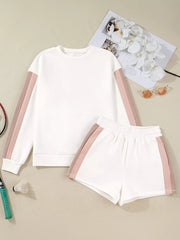 Hazel Blues® |  Color Block Patchwork Drop Shoulder Pullover and Shorts Set