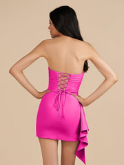 Fuchsia - Strapless Spandex Bodycon Homecoming & Cocktail Dress With Slit