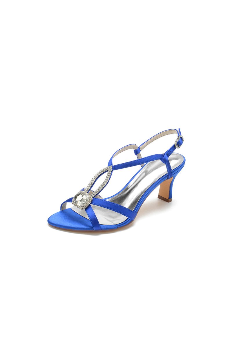 Elegant Royal Blue Satin Peep-Toe Pump with Silver Ornament