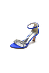 Elegant Blue Satin Pump with Silver Chain and Rhinestone Accents