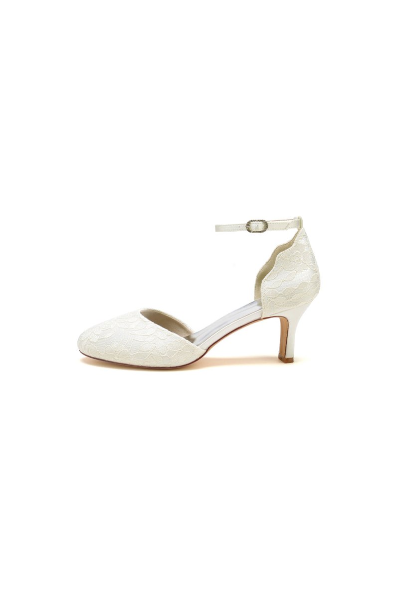Elegant White Lace High Heels with Hollow-out Design