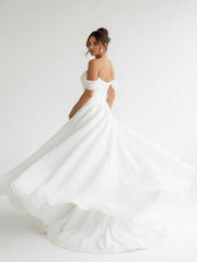 Elegant White Off-the-Shoulder Long Wedding Dress with Slit