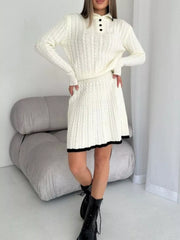 Hazel Blues® |  Cable Knit Long Sleeve Top and Skirt Sweater Set