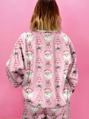 Hazel Blues® |  Christmas Santa Print Round Neck Top and Shorts Lounge Set