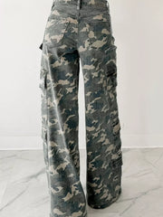 Hazel Blues® |  Camo Print Wide Leg Cargo Jeans