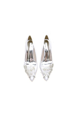 Floral Beaded Pointed Toe Chunky Heel