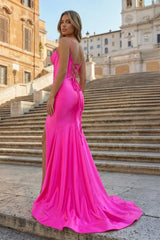Fuchsia Satin Simple Mermaid Prom Dress