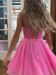 Fuchsia - Strapless Chiffon A Line Short Homecoming Dresses With Appliques