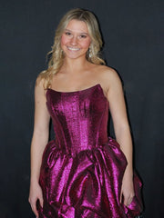 Fuchsia - Strapless A Line Glitter Short Homecoming Dress With Ruffles