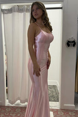 Cute Mermaid Spaghetti Straps Satin Long Prom Dress