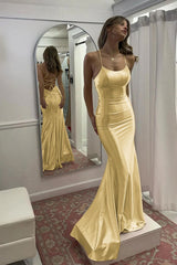 Cute Mermaid Spaghetti Straps Satin Long Prom Dress