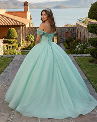 Glitter Mint Green Off The Shoulder Ball Gown Quinceanera Dresses